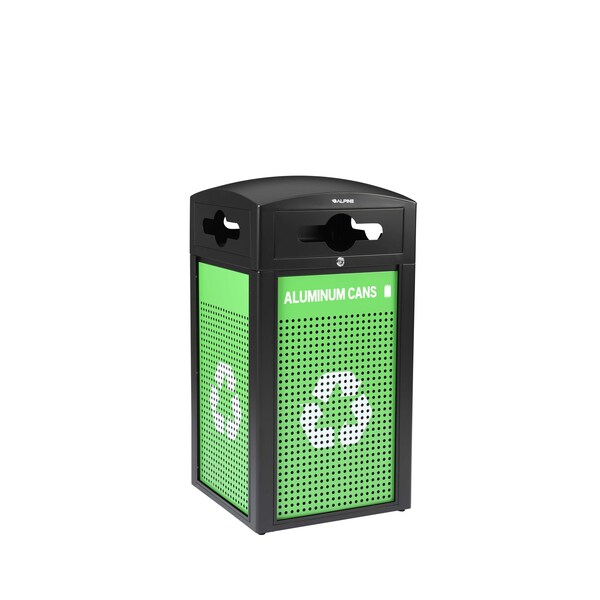 Alpine Industries 40 Gal. Steel Green All-Weather Outdoor Recycling Bin Trash Can with Recycle Circular Dome Lid ALP471-40-GS-M - main